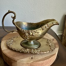 Vintage Royal Doulton Old Country Roses Gold Plated Gravy Boat w Tray Signed picture