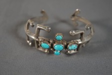 Vtg Southwestern Turquoise  Sterling Silver Cuff Bracelet Handmade Geometric picture
