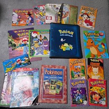 Pokemon Unisex OS Mega Vintage Lot Binder Books Magazines Folders Blue Multi picture