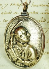 ANTIQUE 18TH CENTURY ST. IGNATIUS OF LOYOLA & ST. FRANCIS XAVIER BRONZE MEDAL picture