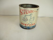RARE Stork Brand Oyster Tin 1  GAL Empty No Lid H. S. Thompson Grasonville, MD picture
