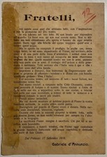 RIVER OF ITALY G.D’ANNUNZIO FRATELLI, YOU KNOW FLYER SEPTEMBER 1919 picture