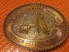 East Texas 1963 Champion Cutting Horse Belt Buckle Sterling Silver Rodeo Mfg. Co picture
