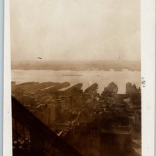 c1920s Hudson River Docks Ships Aerial Downtown Snapshot Photo NY Harbor Sky Vtg picture