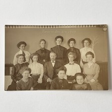Antique RPPC Real Photograph Postcard Group School Teacher 1909 Women Men picture
