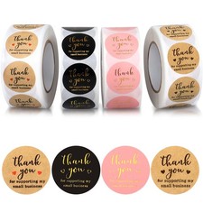 Thank You Round Stickers for Supporting My Small small, Brown, Black, Pink picture