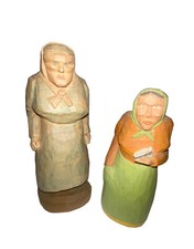 Antique Wood Women Figurines Old European Anri? Set Of 2 picture