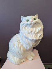 Large Vintage 1969 Hearth Cat Longhair Persian Statue w/ Green Eyes MCM Collect picture