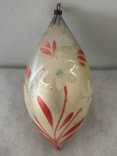 Vintage Large Polish Fat Teardrop Ornament 6” Floral Hand Painted  picture