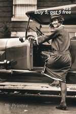1920s Flapper Woman 💙 Vintage Car - 4x6 Photo - Antique Car Portrait picture