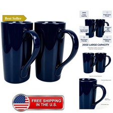 20 OZ Large Coffee Mugs,Tall Tea Cups with Handle Dark Blue Funnel Cup Bright... picture
