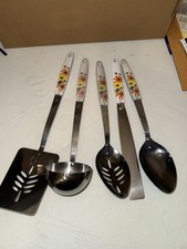 VTG 60s-70's Ecko Country Floral Stainless Steel Cooking Utensil 5 Piece Set. picture
