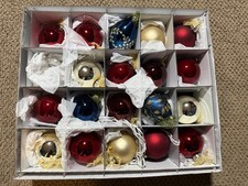 19 Piece Luxury Frontgate Holiday Collection Glass Ornaments- Red, Gold, Blue picture