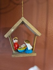Vintage Miniature Wooden Nativity Ornament - Made in Japan Mid Century Creche picture