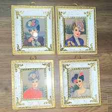 Set of 4 Ornate Vintage Hanging Portrait Photo Frames White Gold Metal picture