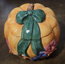Vintage 1996 Cracker Barrel Ceramic Pumpkin Soup Tureen Thanksgiving Fall picture