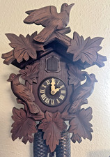 NICE LARGE ANTIQUE GERMAN 8 DAY BLACK FOREST DEEPLY CARVED 3 BIRD CUCKOO CLOCK picture
