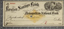 1882 Kenton Savings Bank Printed Revenue Check Child on Horse Vignette Bok1-1 picture