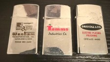 Vintage Lot of 3 1970's Zippo Slim Advertising Lighters picture