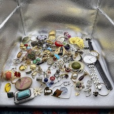 Vintage Junk Drawer Lot Jewelry Buttons Earrings Etc Lot 14 picture
