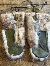 Vintage WWII US Army Air Corps Fur Mittens Alaska Cold Weather Flight Gloves picture