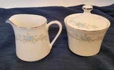 Vintage Royal Court Blue Fantasy Fine China Creamer & Sugar Bowl With Lid  picture