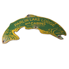 Vintage Parlin Lake Lodge Sign - Fish Cabin Gas Pump Porcelain Advertising Sign picture