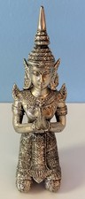 Vintage Buddha Thai Kneeling Sawasdee Lady Figurine – Solid Cast Metal – 7” Tall picture