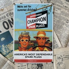 VINTAGE CHAMPION SPARK PLUGS 8X12 INCHES PORCELAIN ENAMEL SIGN picture