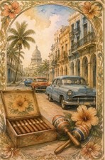 Havana, Cuba: Cigars, Maracas, & 1950s Automobiles --New POSTCARD picture