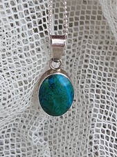 Sterling 925 Italy Double Sided Chrysocolla Moonstone Cabachon Stone Pendant  picture