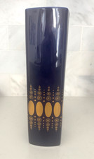 Lindner Kueps Bavaria  Porcelain Echt Kobalt MCM Cobalt Blue Vase Gold Accents picture