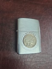 Zippo 1995 American Frontier W/1936 Buffalo Nickel Brushed Chrome picture