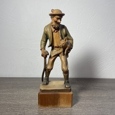 Vintage Rare Anri Wood Carved Folk Art Man Carrying A Pig - Farmer 7” picture