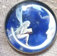 NEW GLASS DOME PIC BUTTON FAIRY READING TO