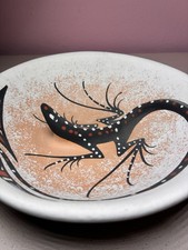 Deldrick Cellicion Native American Zuni Pictorial Lizard Pottery Pot Bowl Figure picture