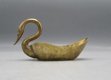 Vtg MCM Solid Brass Swan Trinket, Soap Change Dish Original Aged Patina 7