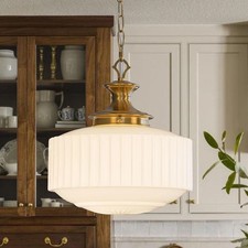 Vintage Brass Milk Glass Chandelier, 13.8