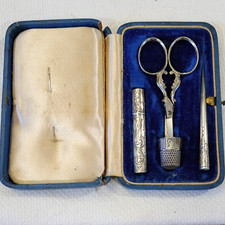 Antique French Unique Sterling And Silver Plated Sewing Kit Set Late 19th C picture