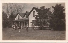 RPPC Farmhouse Man Cow Rural Scene Real Photo Postcard c1910s picture