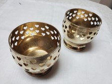 Vintage Pair PWF SOLID BRASS Tea Light Candle Holder Set With Heart Design India picture