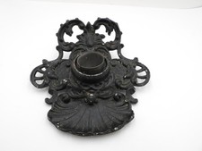 Antique Black Ornate Cast Iron Desktop Ink Well Stand JM18B - Missing Lid / Part picture