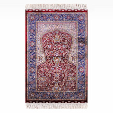 Islamic Prayer Rug Red Blue Floral Mihrab Design with Fringe picture
