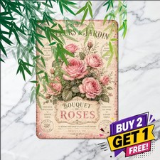 Parisian Floral Roses Romantic Cottage Chic Metal Tin Sign Living Room Art picture