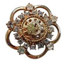 Daughters of Rebekah IOOF Brooch Gold Tone Rhinestone Emblem Pin Vintage picture