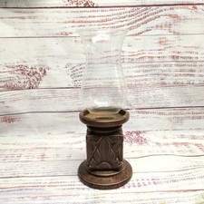 VTG 1970s  Tiki Brown Ceramic Vase Candle Holder With Glass Shade Rustic Boho picture