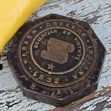 Wabash College Indiana 1832 Bronze Emblem Paperweight initialed IVR picture