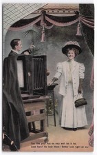 VTG 1908 T.L. Theochrome Postcard Photographer Bellows Camera & Lady Hat Scene picture