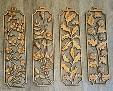 Vintage Sexton Cast Metal Floral Wall Plaques – Set of 4 – 19”X4