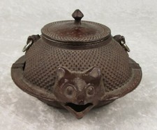 Japanese Cast Iron Tanuki Ashtray Cigarette Holder 7-1/2 inches Long Vintage picture